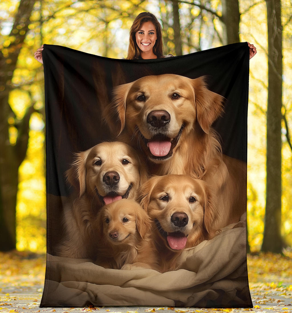 Golden Retriever Family Blanket, Golden Retriever Gifts, Golden Retriever Fleece Blanket