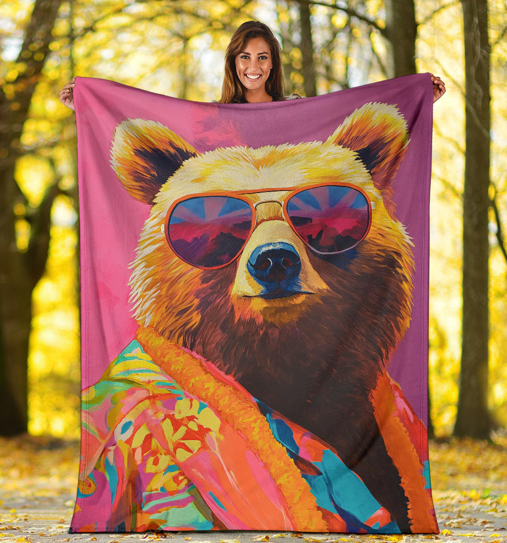 Bear Blanket, Trippy Psychedelics Bear Fleece Blanket, Bear Throw Blanket, Bear Gifts