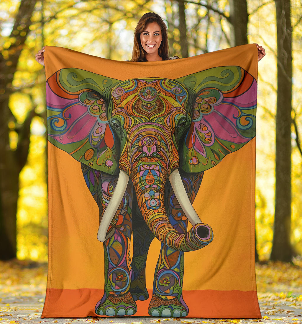 Elephant Blanket, Trippy Psychedelics Elephant Fleece Blanket, Elephant Throw Blanket, Elephant Gifts