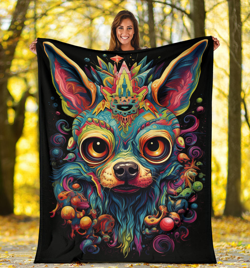 Trippy Psychedelics Chihuahua Blanket, Chihuahua Throw Blanket, Chihuahua Fleece Blanket, Chihuahua Gifts