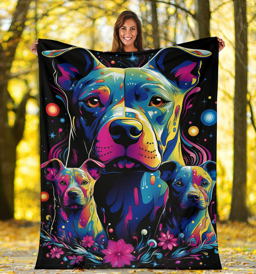 American Pit Bull Blanket, Trippy Psychedelics American Pit Bull Fleece Blanket, American Pit Bull Throw Blanket, American Pit Bull Gifts