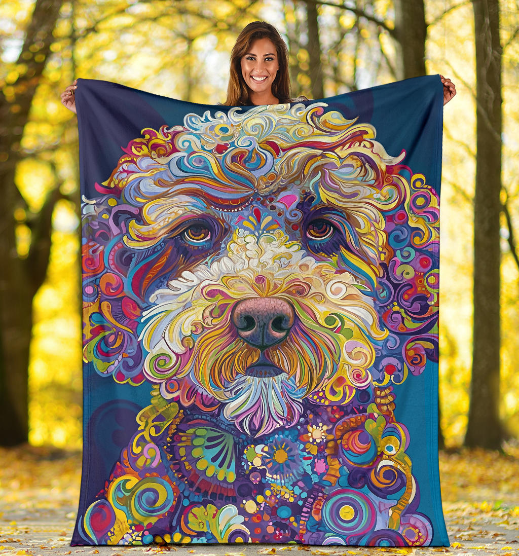 Lagotto Romagnolo Dog Blanket, Trippy Psychedelics Lagotto Romagnolo Dog Fleece Blanket, Lagotto Romagnolo Dog Throw Blanket, Lagotto Romagnolo Dog Gifts