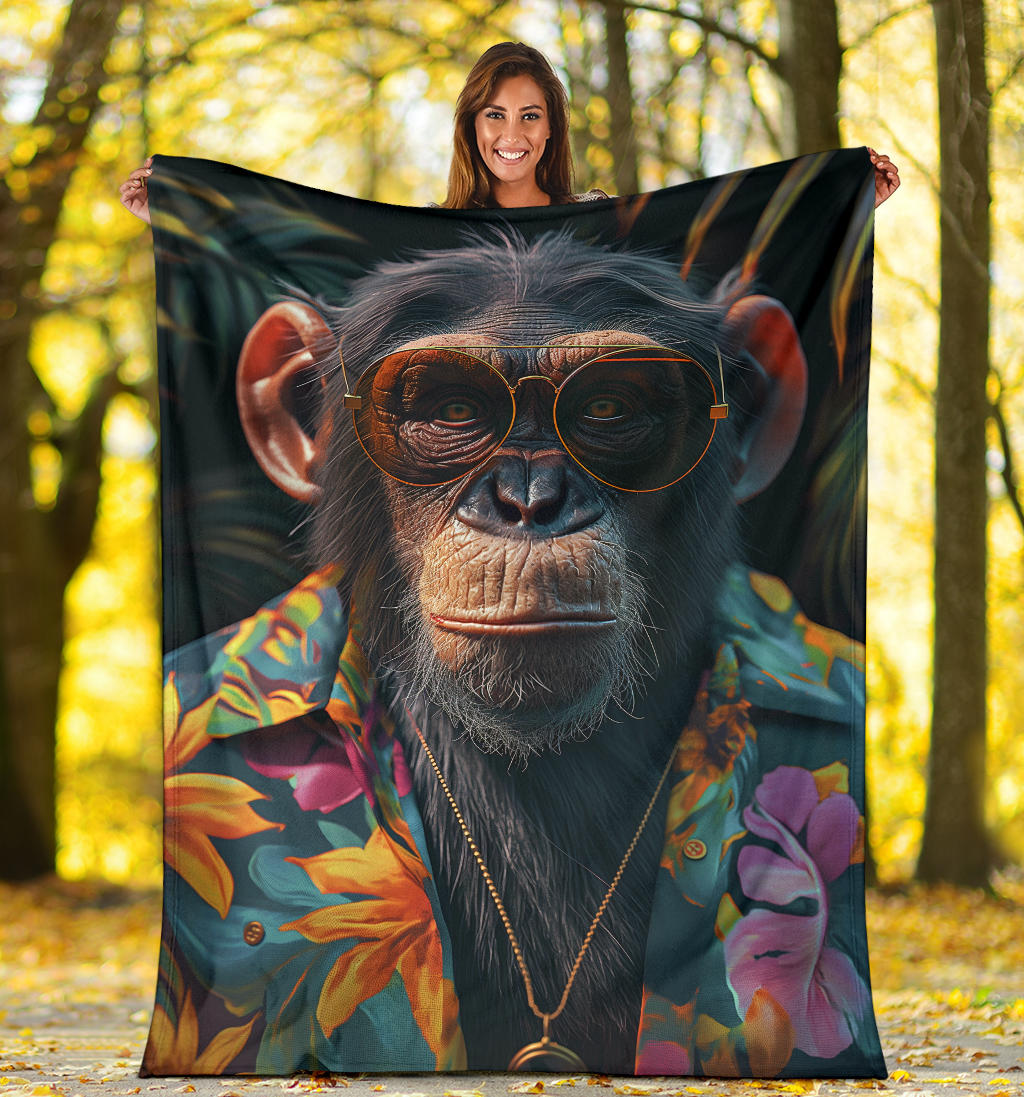 Chimpanzee Blanket, Trippy Psychedelics Chimpanzee Fleece Blanket, Chimpanzee Throw Blanket, Chimpanzee Gifts