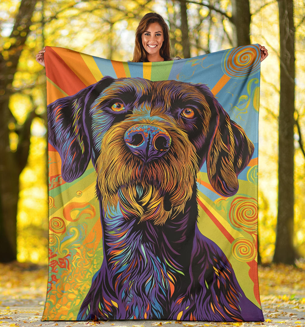 German Wirehaired Pointer Blanket, Trippy Psychedelics German Wirehaired Pointer Fleece Blanket, German Wirehaired Pointer Throw Blanket, German Wirehaired Pointer Gifts