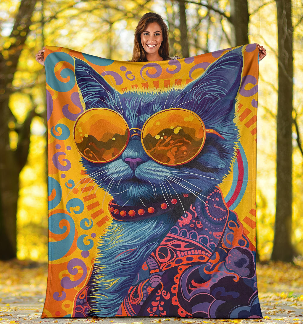 American Curl cat Blanket, Trippy Psychedelics American Curl cat Fleece Blanket, American Curl cat Throw Blanket, American Curl cat Gifts