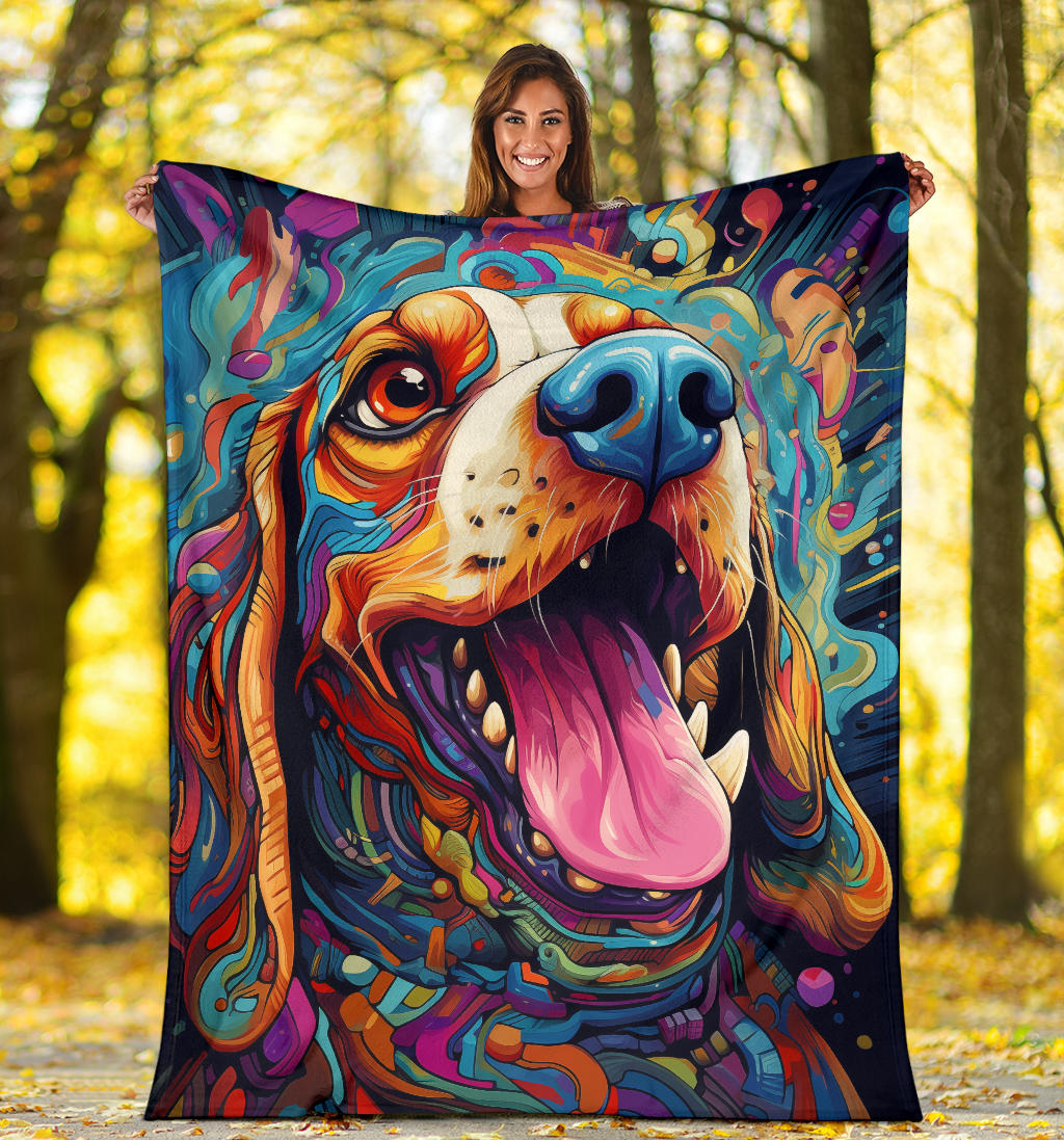 Trippy Psychedelics Beagle Dog, Beagle Dog Fleece Blanket, Beagle Dog Throw Blanket, Beagle Gifts