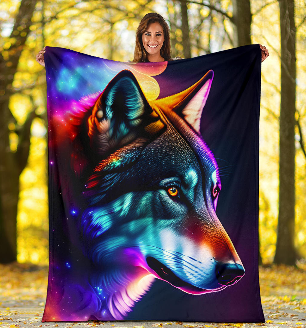 Colorful Wolf Blanket