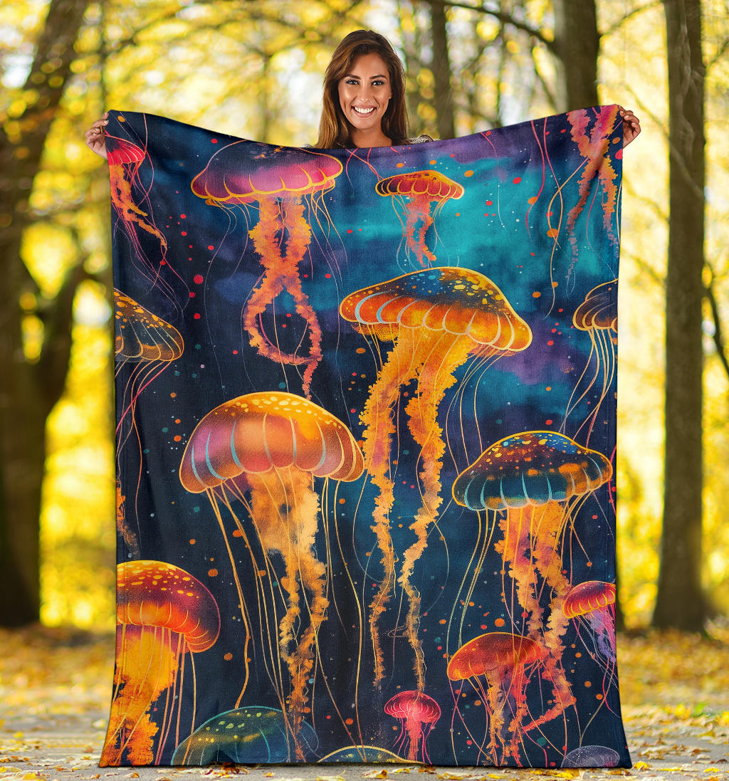 Jellyfish Blanket, Trippy Psychedelics Jellyfish Fleece Blanket, Jellyfish Throw Blanket, Jellyfish Gifts