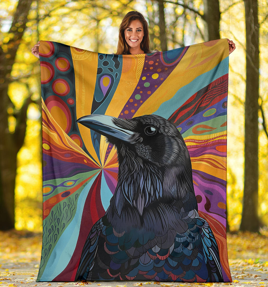 Crow bird Blanket, Trippy Psychedelics Crow bird Fleece Blanket, Crow bird Throw Blanket, Crow bird Gifts