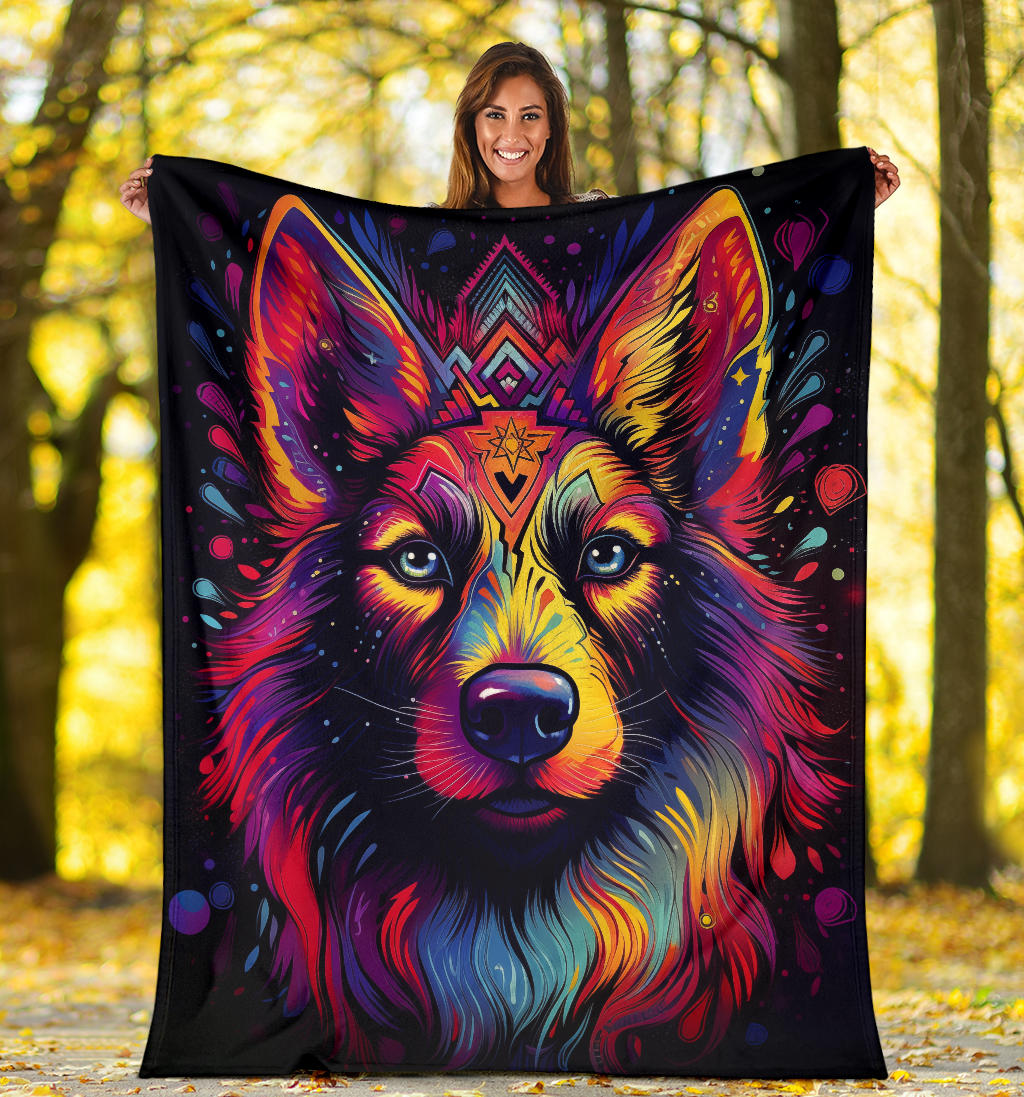 Trippy Psychedelics German Shepherd Blanket, German Shepherd Throw Blanket, German Shepherd Fleece Blanket, German Shepherd Gifts