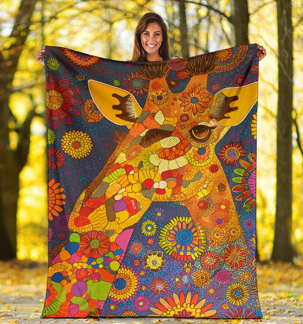 Giraffe Blanket, Trippy Psychedelics Giraffe Fleece Blanket, Giraffe Throw Blanket, Giraffe Gifts