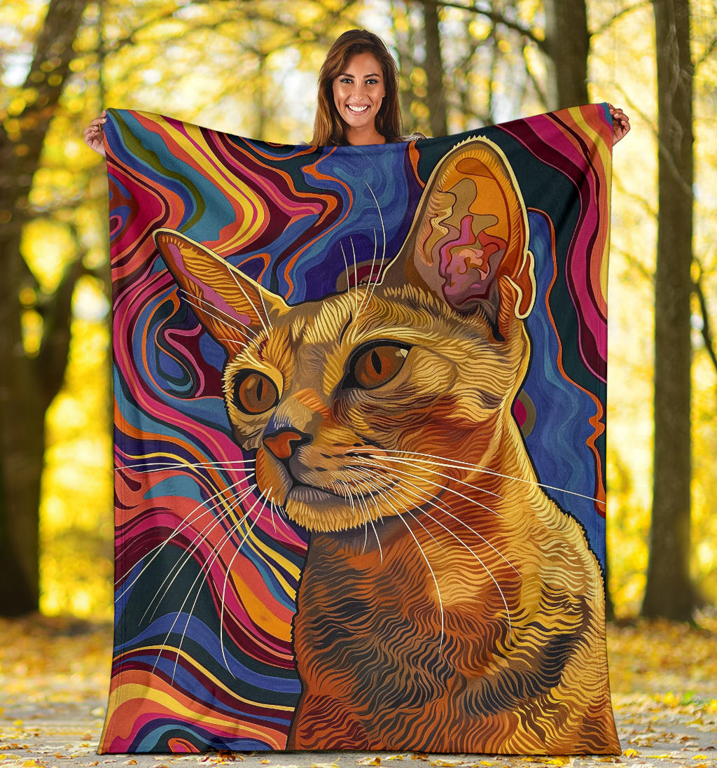 Abyssinian cat Blanket, Trippy Psychedelics Abyssinian cat Fleece Blanket, Abyssinian cat Throw Blanket, Abyssinian cat Gifts