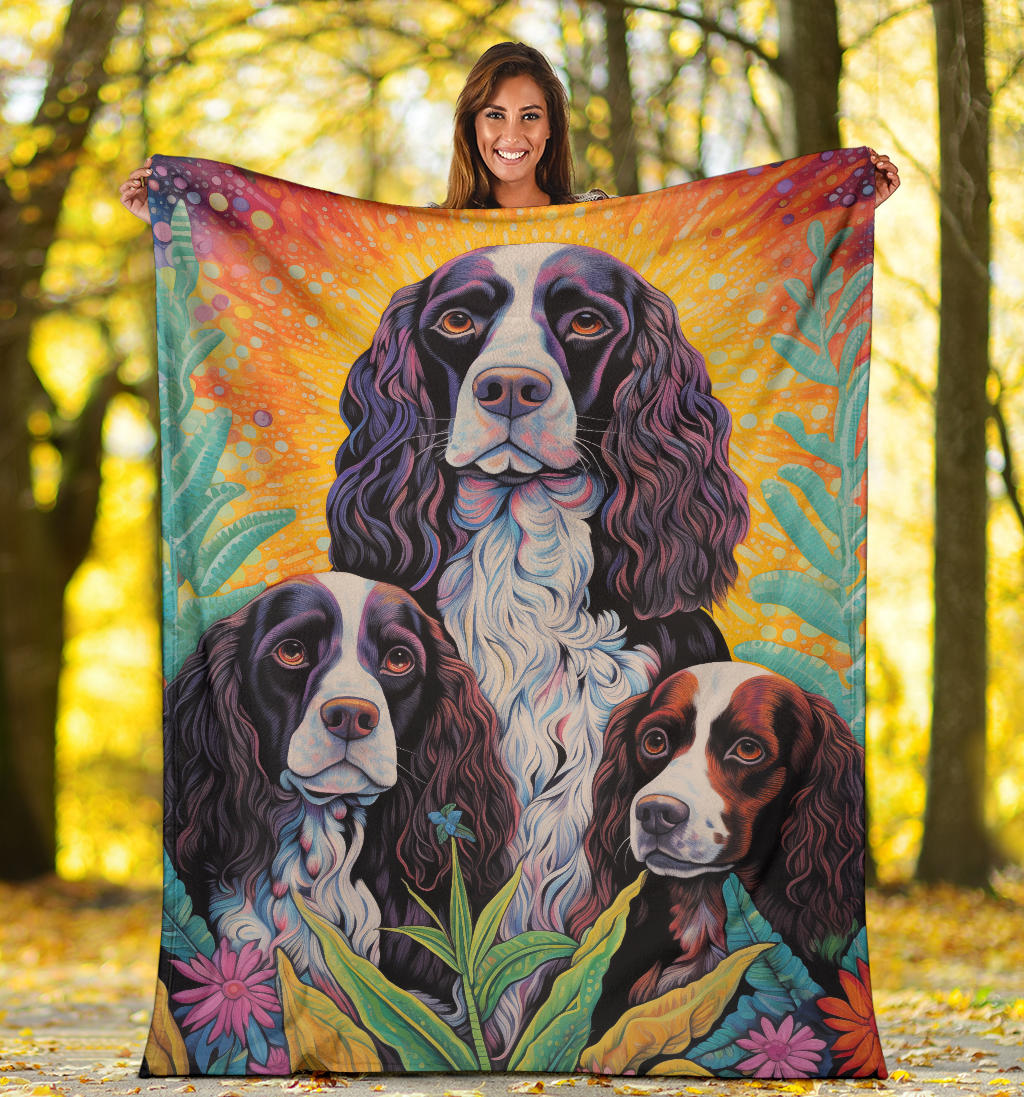 English Springer Spaniel Blanket, Trippy Psychedelics English Springer Spaniel Fleece Blanket, English Springer Spaniel Throw Blanket, English Springer Spaniel Gifts