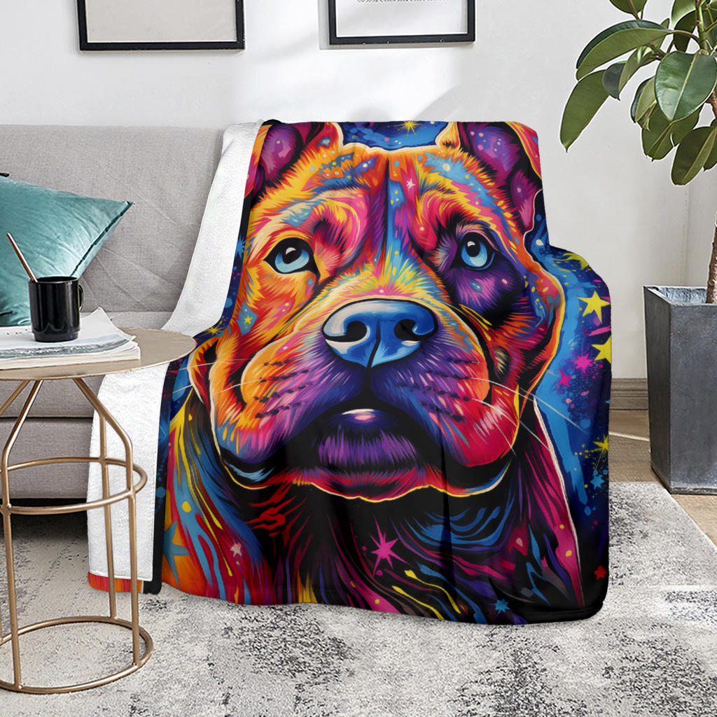 American Staffordshire Terrier Blanket, Trippy Psychedelics American Staffordshire Terrier Fleece Blanket, American Staffordshire Terrier Throw Blanket, American Staffordshire Terrier Gifts