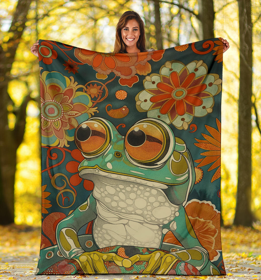 Frog Blanket, Trippy Psychedelics Frog Fleece Blanket, Frog Throw Blanket, Frog Gifts