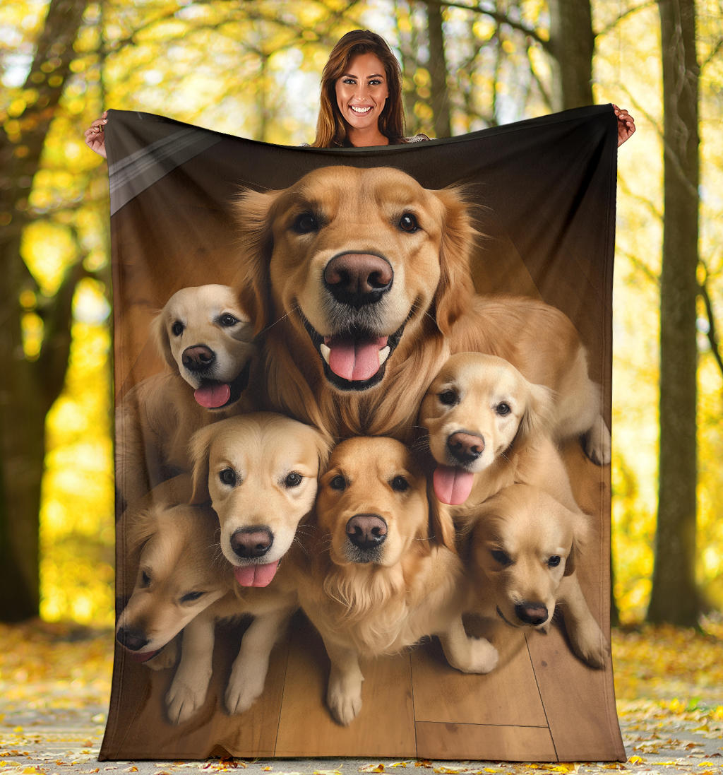 Golden Retriever Family Blanket, Golden Retriever Gifts, Golden Retriever Fleece Blanket