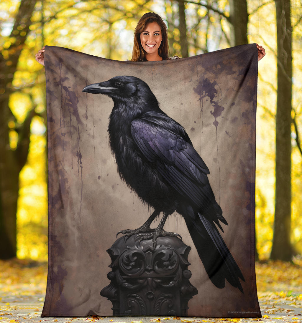 Crow Raven Blanket,  Goth Gifts, Crow Fleece Blanket, Crow Gifts, Crow Custom Blanket, Witchy Blanket