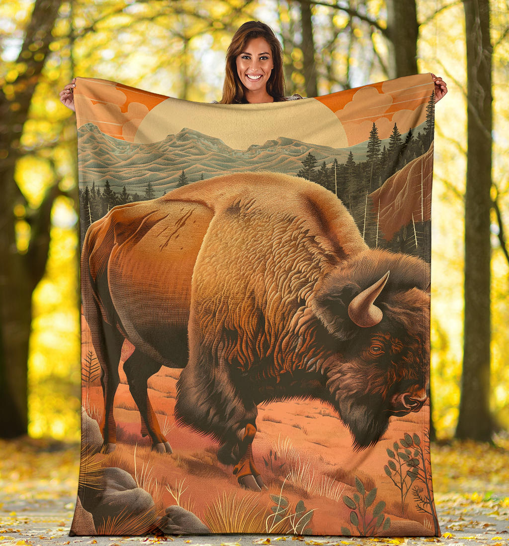 Bison Blanket, Trippy Psychedelics Bison Fleece Blanket, Bison Throw Blanket, Bison Gifts