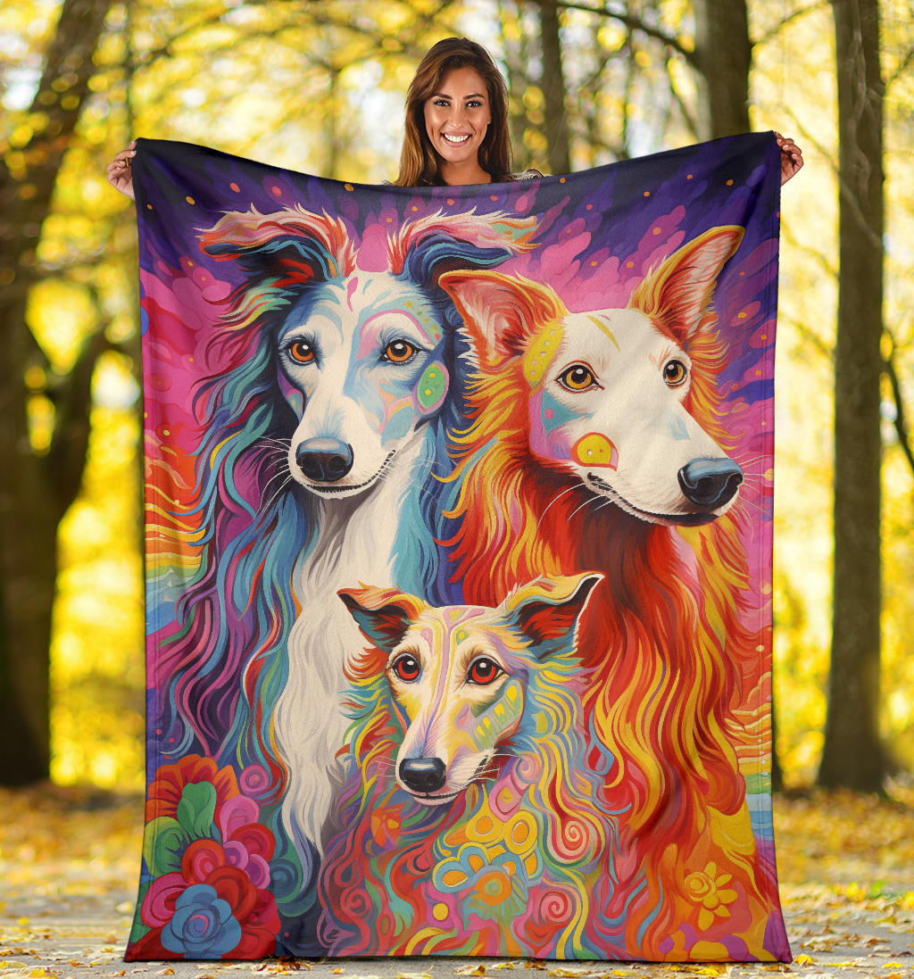 Borzoi Blanket, Trippy Psychedelics Borzoi Fleece Blanket, Borzoi Throw Blanket, Borzoi Gifts