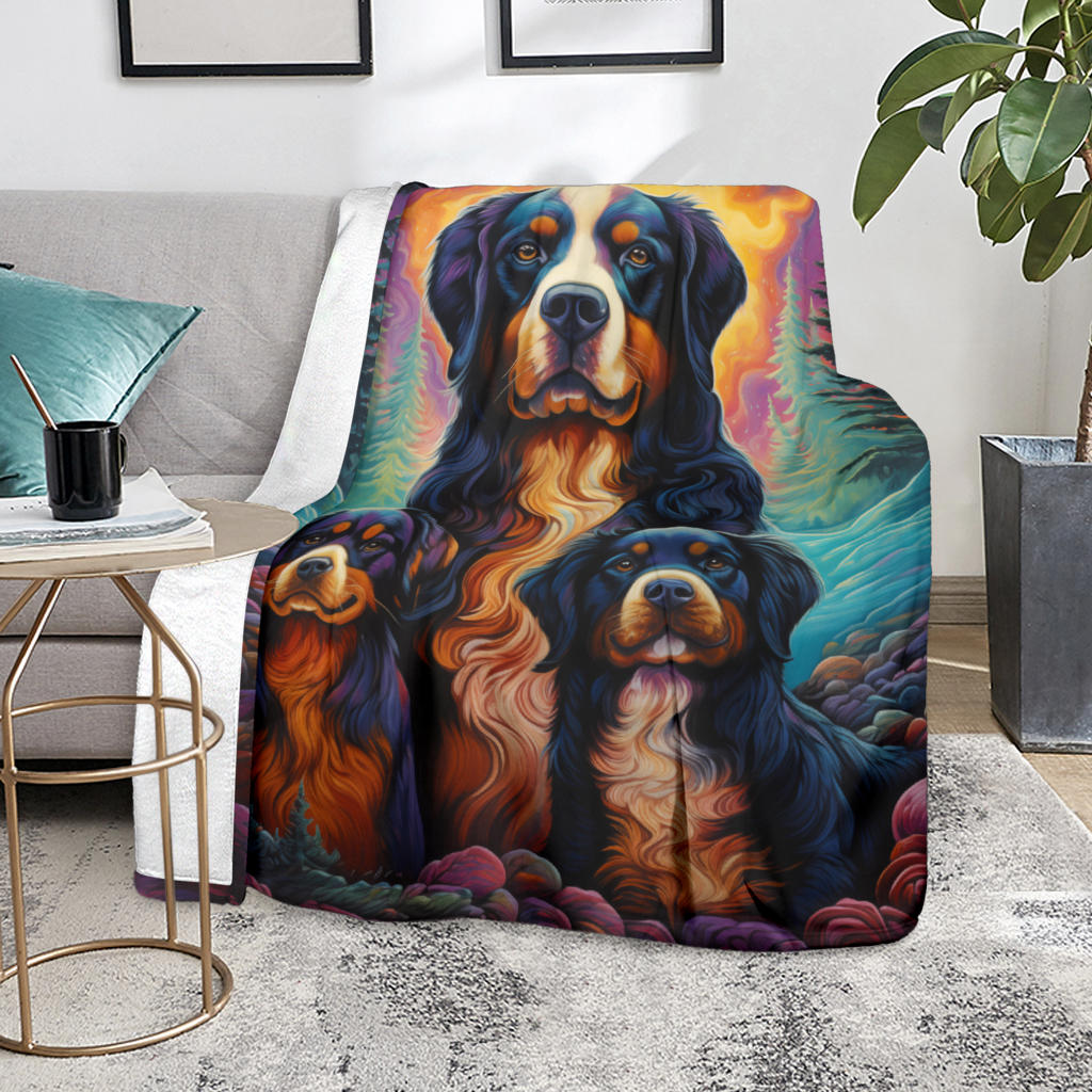 Bernese Mountain Blanket, Trippy Psychedelics Bernese Mountain Fleece Blanket, Bernese Mountain Throw Blanket, Bernese Mountain Gifts