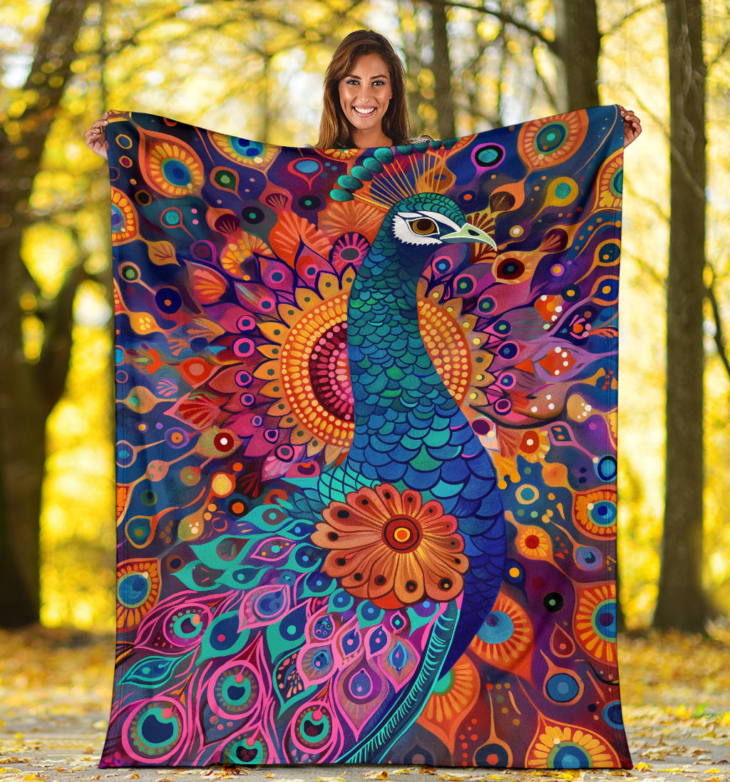 Peacock Blanket, Trippy Psychedelics Peacock Fleece Blanket, Peacock Throw Blanket, Peacock Gifts