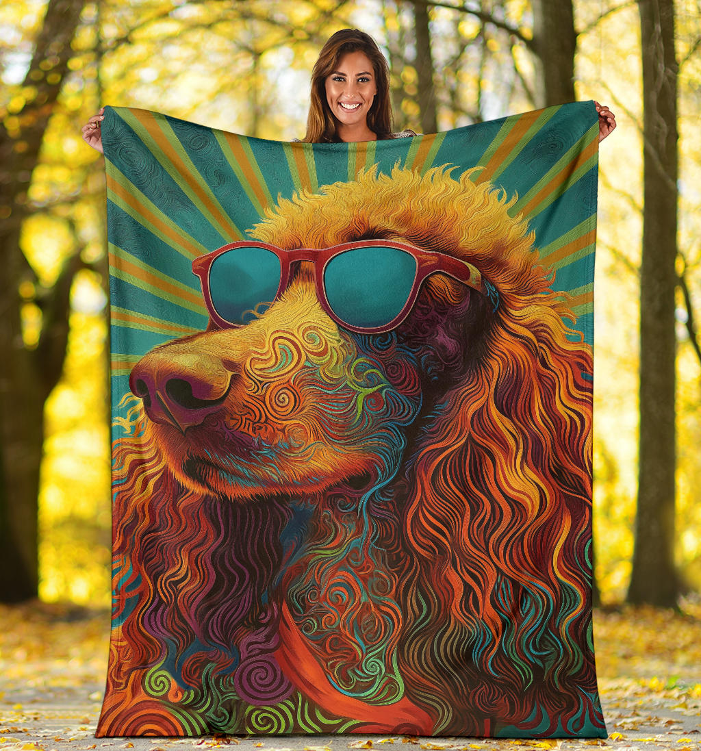 Irish Water Spaniel Blanket, Trippy Psychedelics Irish Water Spaniel Fleece Blanket, Irish Water Spaniel Throw Blanket, Irish Water Spaniel Gifts