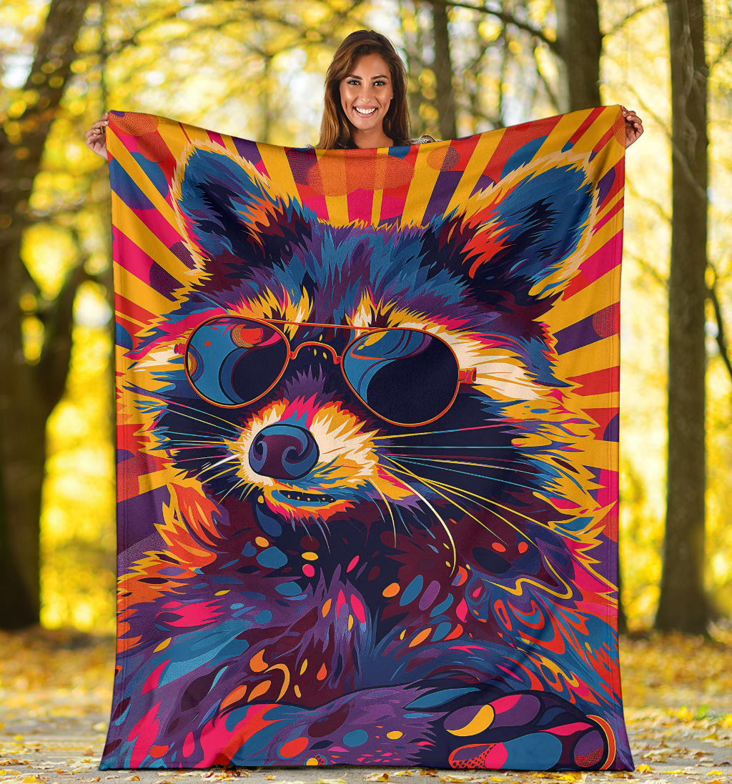 Raccoon Blanket, Trippy Psychedelics Raccoon Fleece Blanket, Raccoon Throw Blanket, Raccoon Gifts