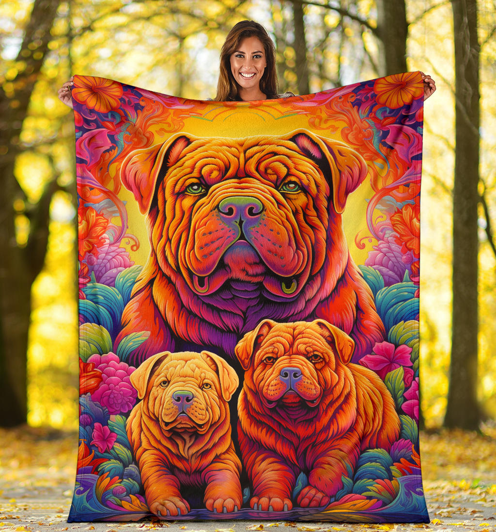 Chinese Shar-Pei Blanket, Trippy Psychedelics Chinese Shar-Pei Fleece Blanket, Chinese Shar-Pei Throw Blanket, Chinese Shar-Pei Gifts