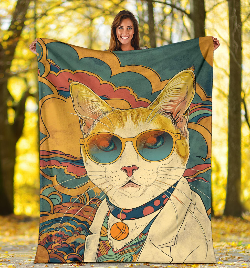 Japanese Bobtail cat Blanket, Trippy Psychedelics Japanese Bobtail cat Fleece Blanket, Japanese Bobtail cat Throw Blanket, Japanese Bobtail cat Gifts