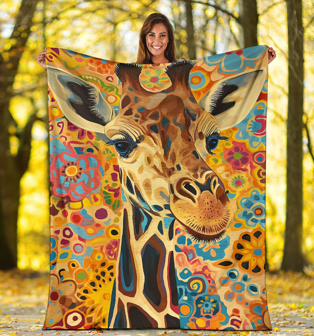 Giraffe Blanket, Trippy Psychedelics Giraffe Fleece Blanket, Giraffe Throw Blanket, Giraffe Gifts