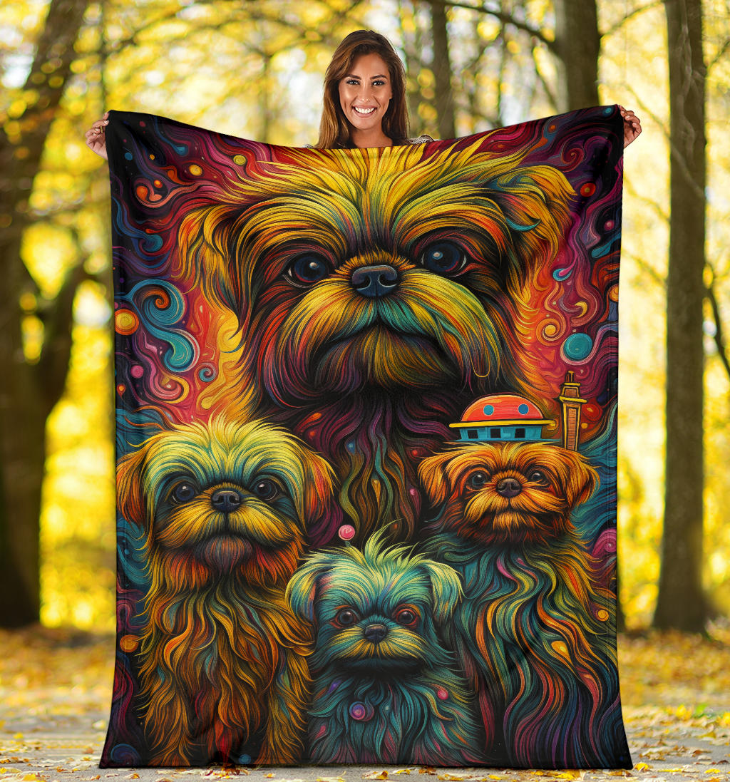 Brussels Griffon Blanket, Trippy Psychedelics Brussels Griffon Fleece Blanket, Brussels Griffon Throw Blanket, Brussels Griffon Gifts