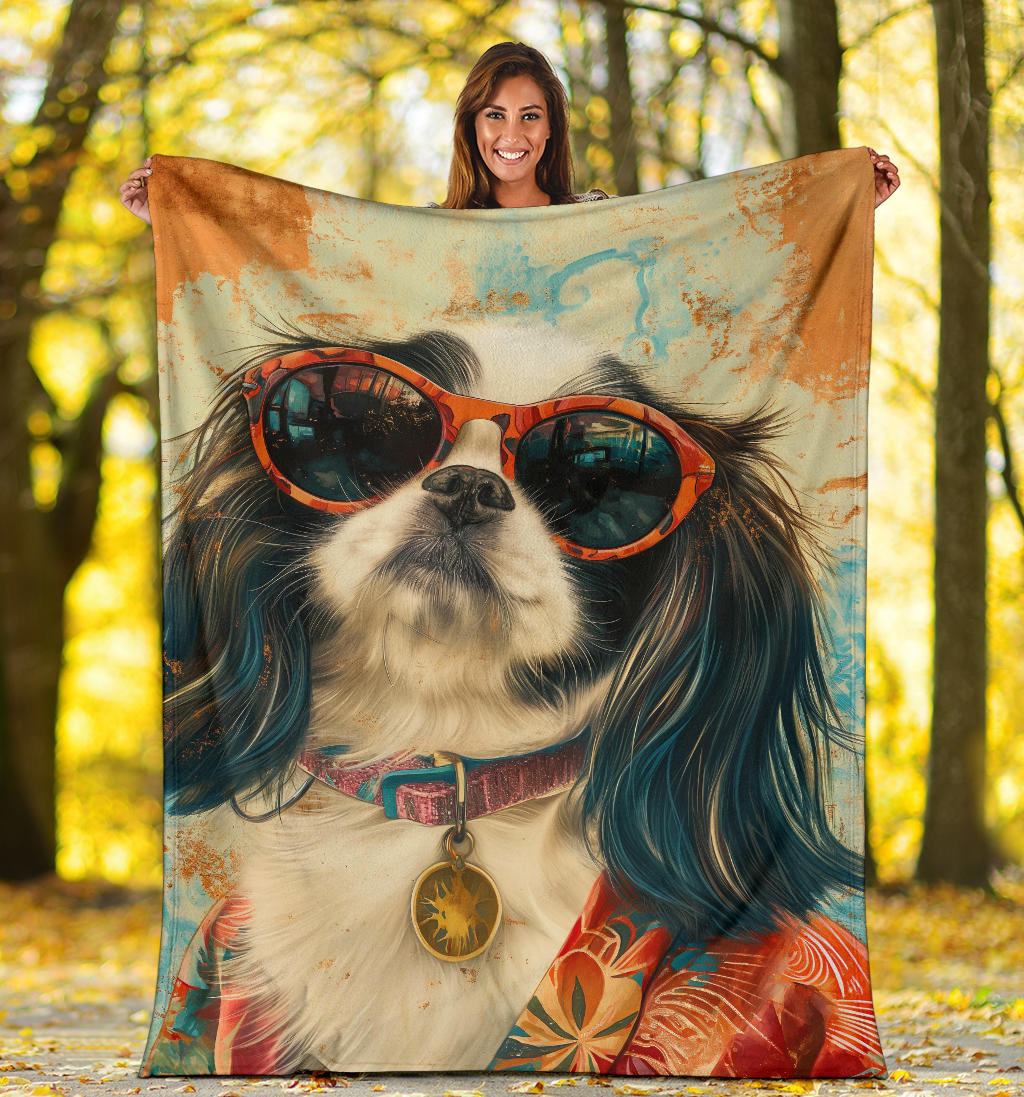 Japanese Chin Blanket, Trippy Psychedelics Japanese Chin Fleece Blanket, Japanese Chin Throw Blanket, Japanese Chin Gifts