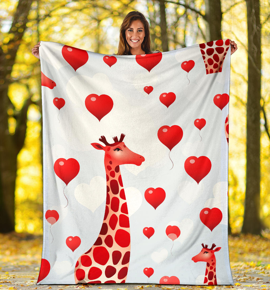 Giraffe Hearts Blanket, Giraffe Throw Blanket, Giraffe Fleece Blanket