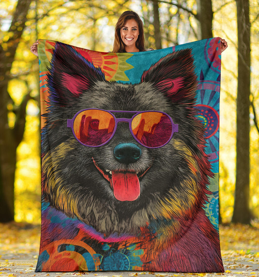 Keeshond Dog Blanket, Trippy Psychedelics Keeshond Dog Fleece Blanket, Keeshond Dog Throw Blanket, Keeshond Dog Gifts