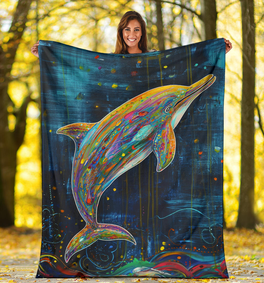 Dolphin Blanket, Trippy Psychedelics Dolphin Fleece Blanket, Dolphin Throw Blanket, Dolphin Gifts