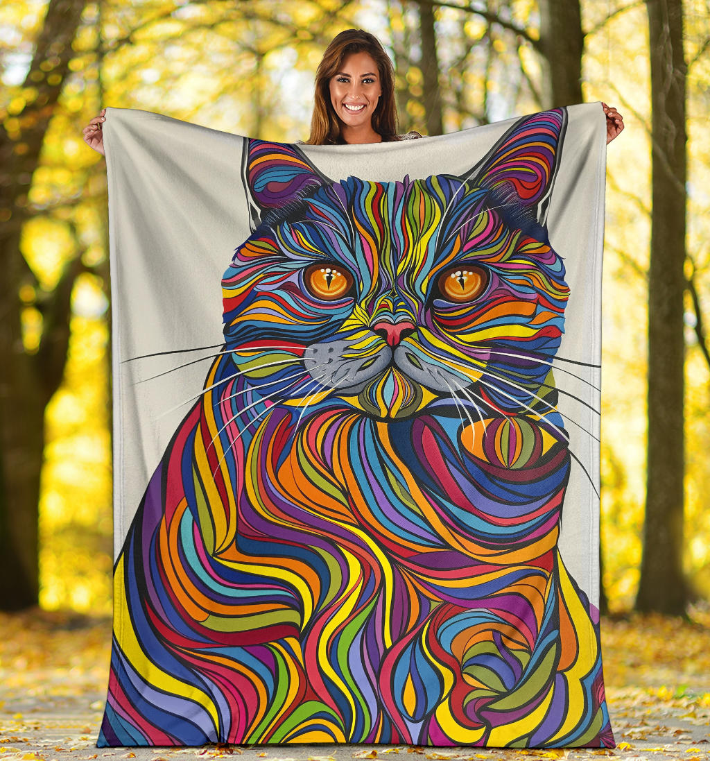 British Shorthair cat Blanket, Trippy Psychedelics British Shorthair cat Fleece Blanket, British Shorthaircat Throw Blanket, British Shorthair cat Gifts