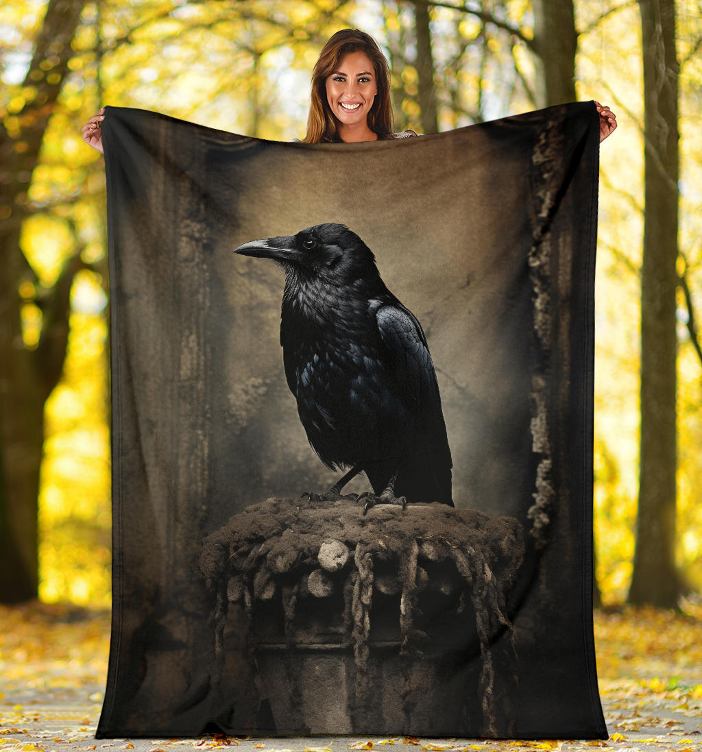 Crow Raven Blanket,  Goth Gifts, Crow Fleece Blanket, Crow Gifts, Crow Custom Blanket, Witchy Blanket