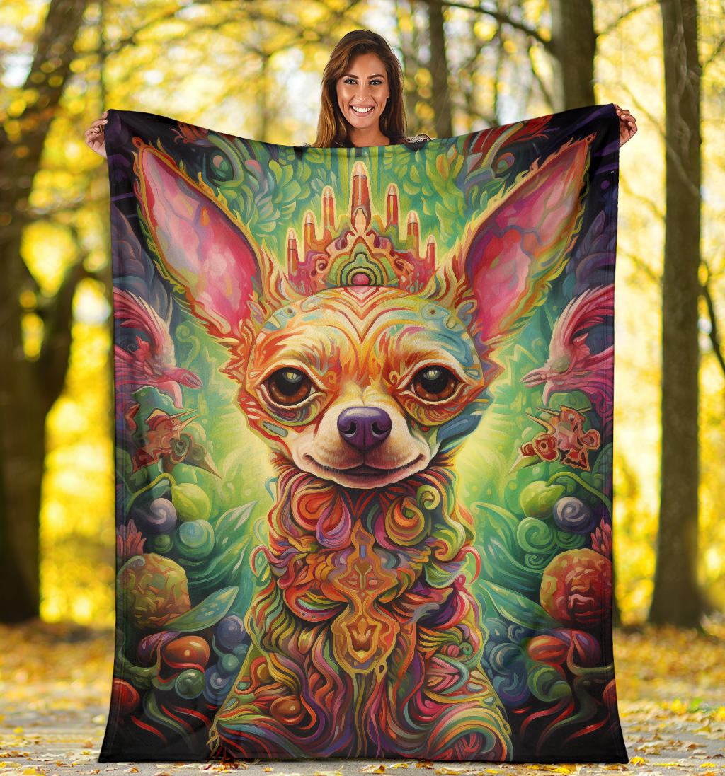 Trippy Psychedelics Chihuahua Blanket, Chihuahua Throw Blanket, Chihuahua Fleece Blanket, Chihuahua Gifts