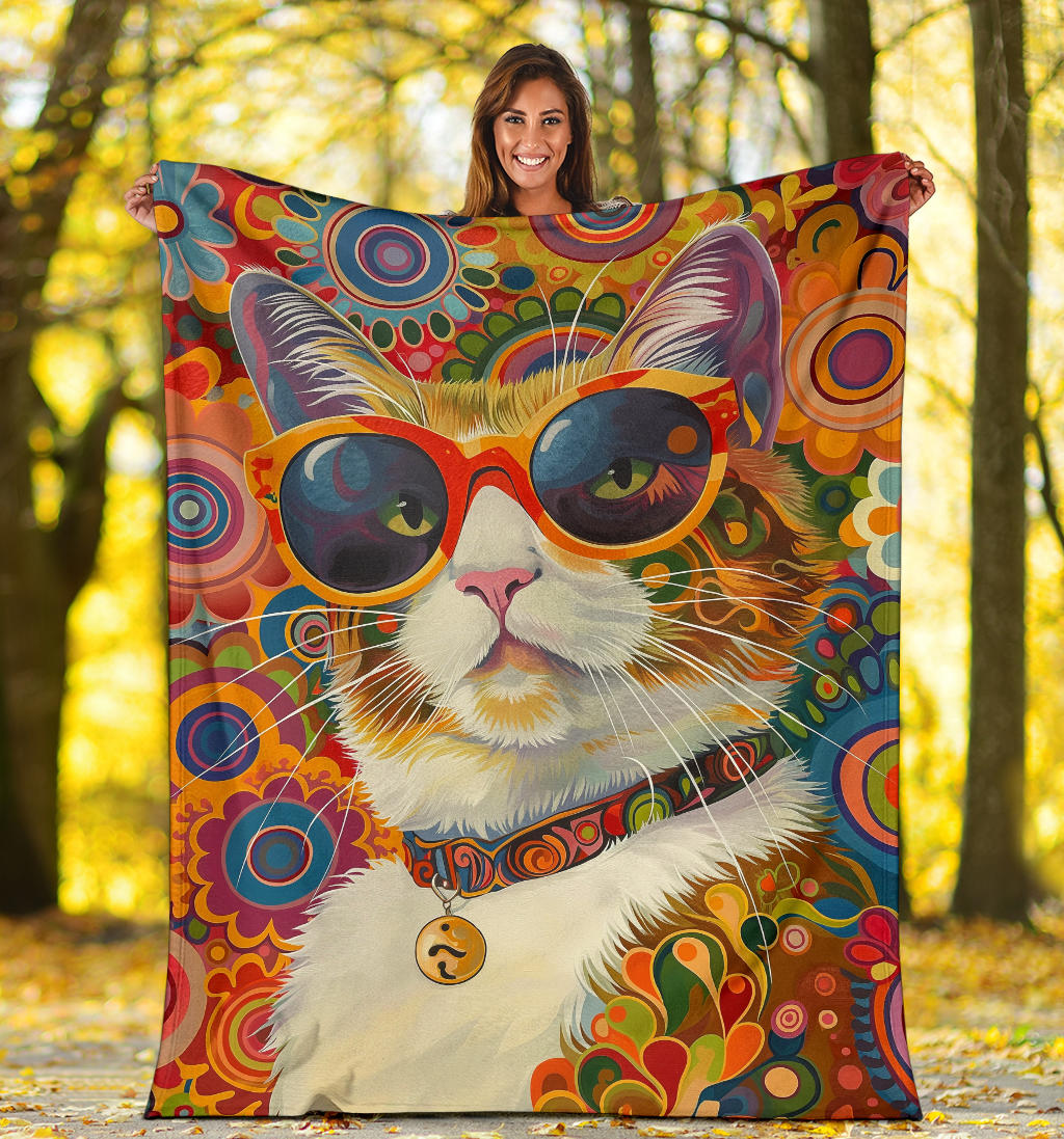 American Curl cat Blanket, Trippy Psychedelics American Curl cat Fleece Blanket, American Curl cat Throw Blanket, American Curl cat Gifts