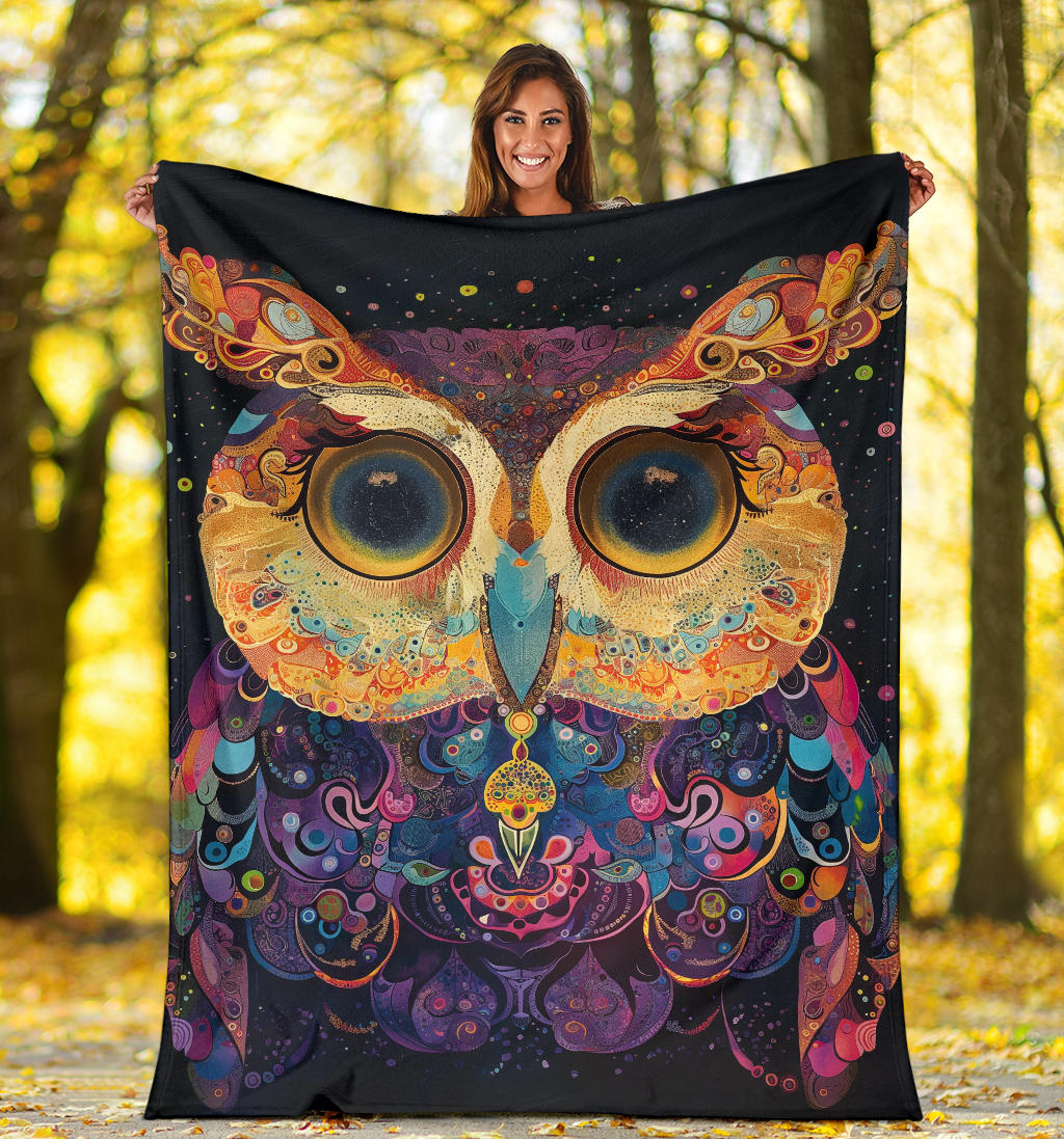 Owl Blanket, Trippy Psychedelics Owl Fleece Blanket, Owl Throw Blanket, Owl Gifts