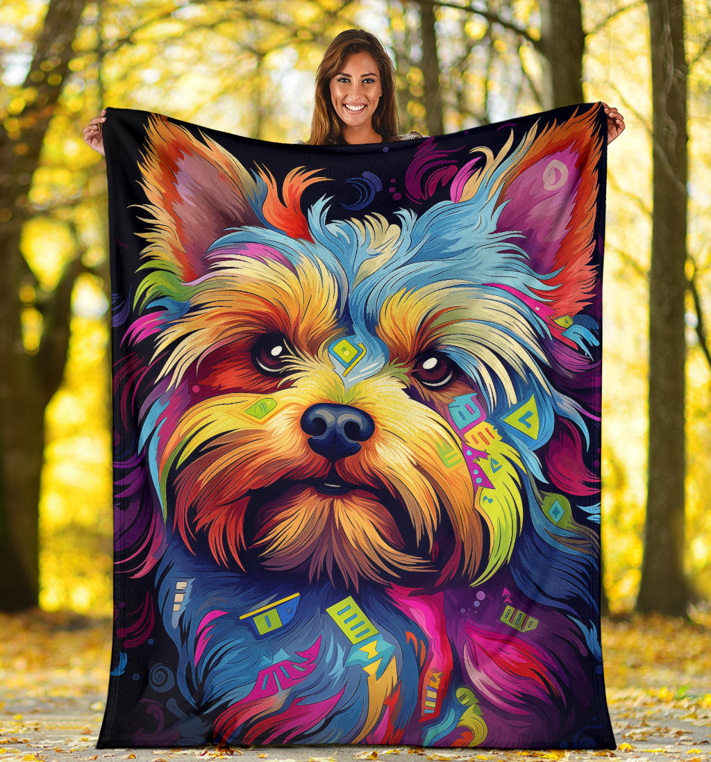 Trippy Psychedelics Yorkshire Terrier Blanket, Yorkshire Terrier Throw Blanket, Yorkshire Terrier Fleece Blanket, Yorkshire Terrier Gifts