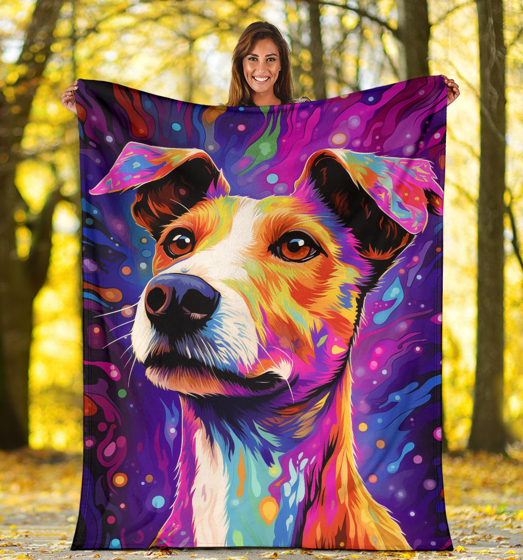 Fox Terrier Blanket, Trippy Psychedelics Fox Terrier Fleece Blanket, Fox Terrier Throw Blanket, Fox Terrier Gifts