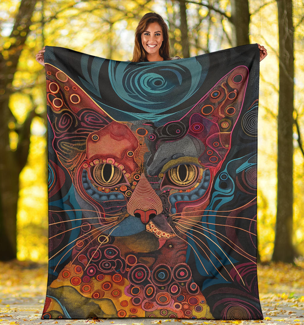 LaPerm cat Blanket, Trippy Psychedelics LaPerm cat Fleece Blanket, LaPerm cat Throw Blanket, LaPerm cat Gifts