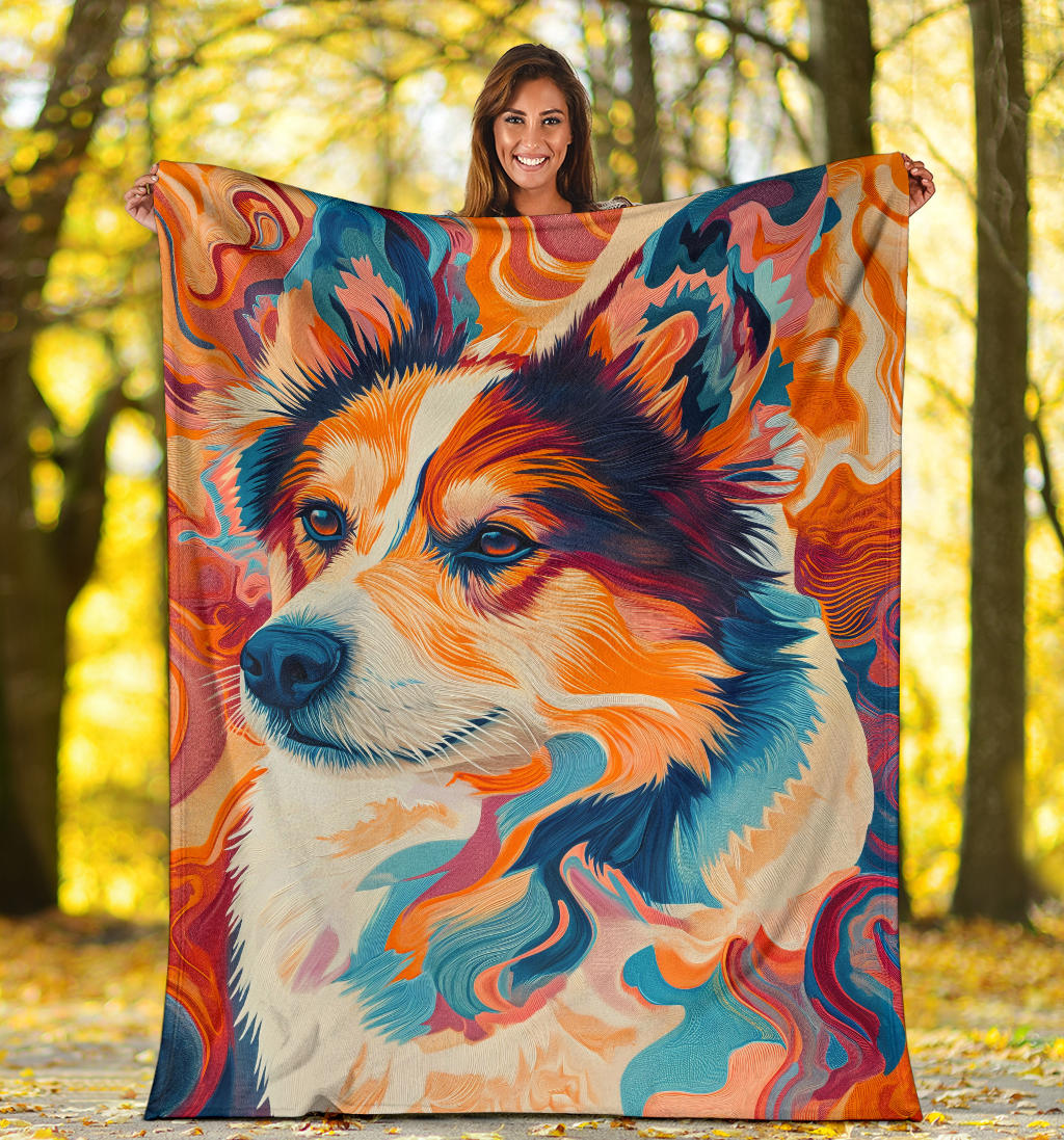 Icelandic Sheepdog Blanket, Trippy Psychedelics Icelandic Sheepdog Fleece Blanket, Icelandic Sheepdog Throw Blanket, Icelandic Sheepdog Gifts