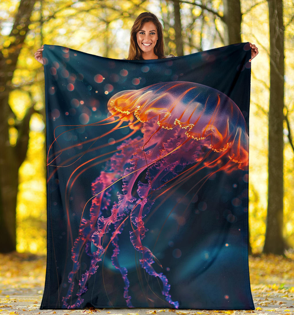 Jellyfish Blanket, Trippy Psychedelics Jellyfish Fleece Blanket, Jellyfish Throw Blanket, Jellyfish Gifts