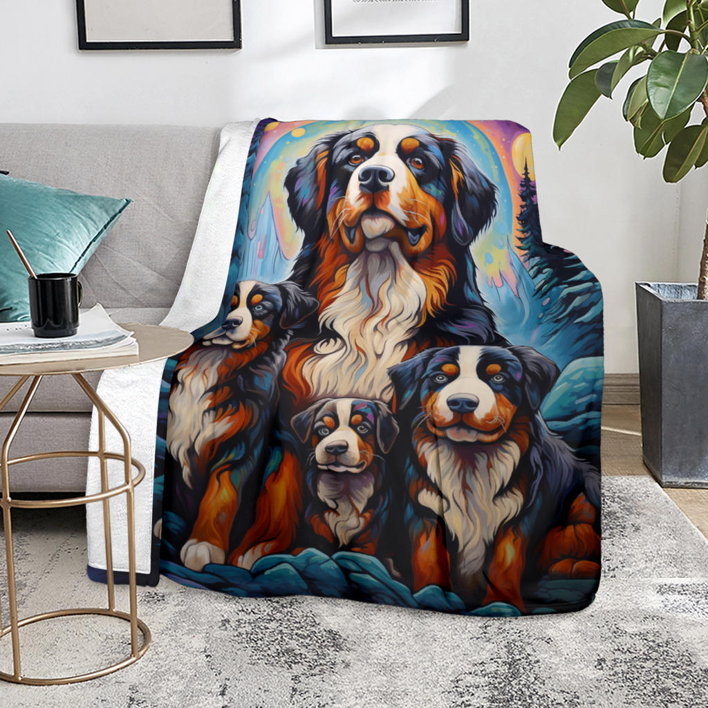 Bernese Mountain Blanket, Trippy Psychedelics Bernese Mountain Fleece Blanket, Bernese Mountain Throw Blanket, Bernese Mountain Gifts