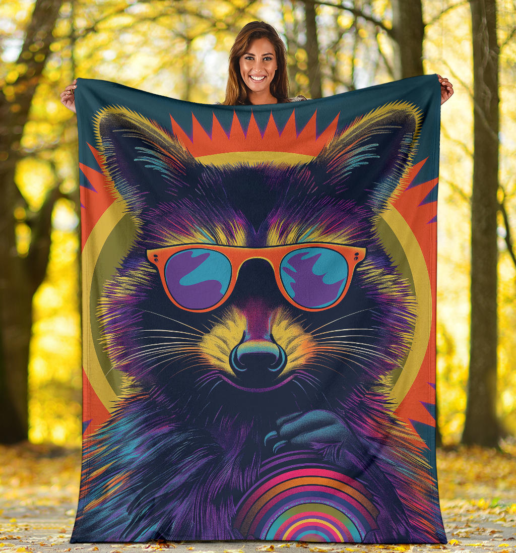 Raccoon Blanket, Trippy Psychedelics Raccoon Fleece Blanket, Raccoon Throw Blanket, Raccoon Gifts