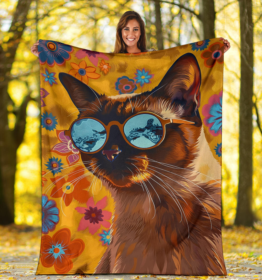 Burmese cat Blanket, Trippy Psychedelics Burmese cat Fleece Blanket, Burmese cat Throw Blanket, Burmese cat Gifts