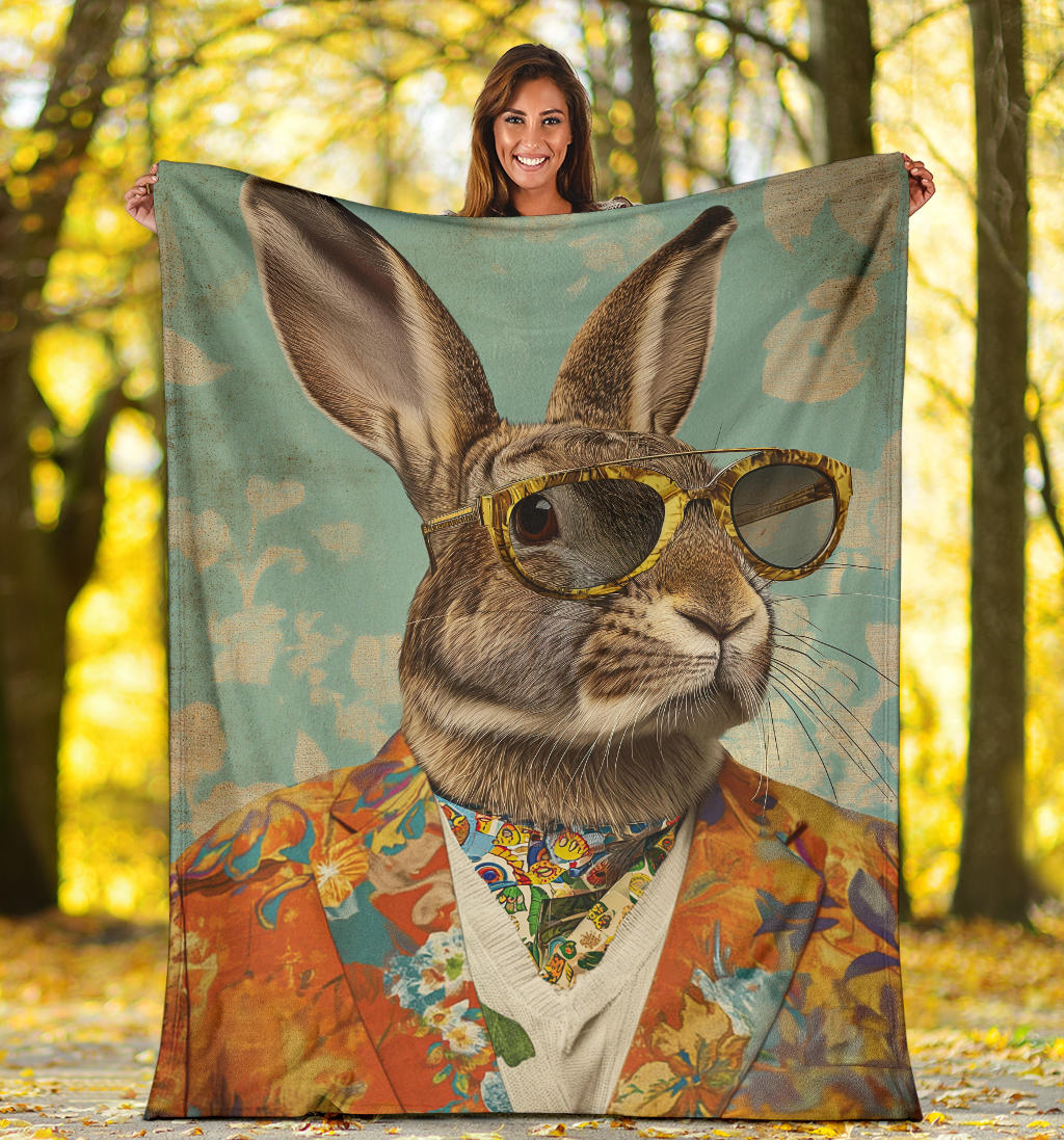 Rabbit Blanket, Trippy Psychedelics Rabbit Fleece Blanket, Rabbit Throw Blanket, Rabbit Gifts