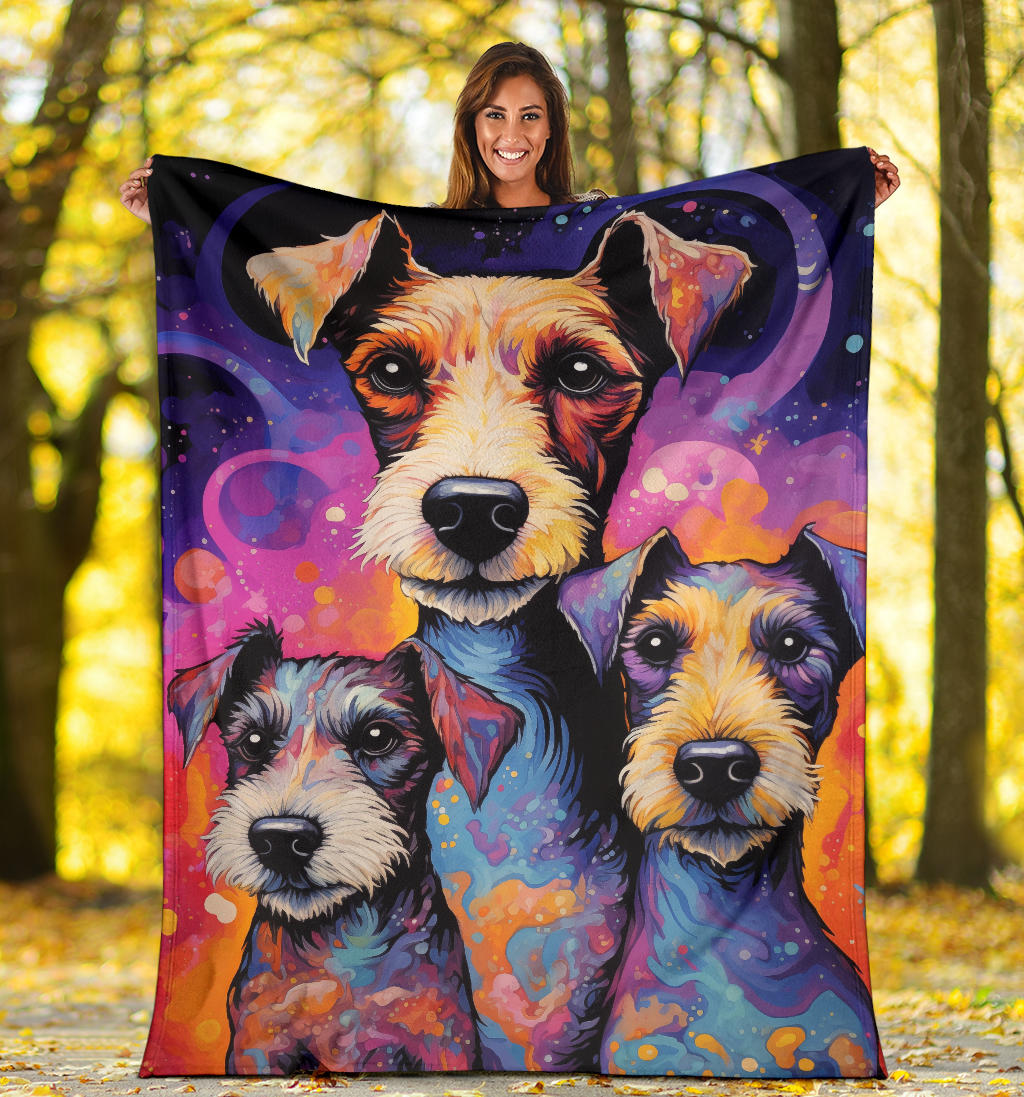 Fox Terrier Blanket, Trippy Psychedelics Fox Terrier Fleece Blanket, Fox Terrier Throw Blanket, Fox Terrier Gifts